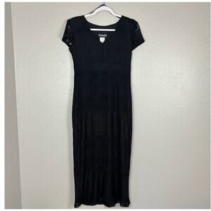 Brioche California Vintage Size 7/8 Black Short Sleeved Lace Lined Maxi Dress